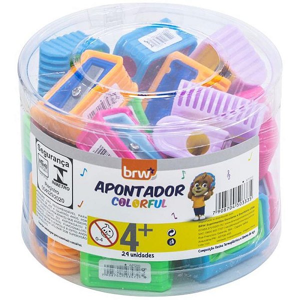 Apontador sem Depósito Colorful Retangular - Pote com 24 Unidades