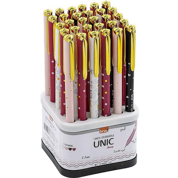 Caneta Esferográfica UNIC STAMP 0,7MM Display Giratório com 30 Unidades