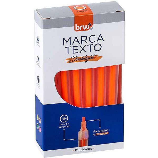 Caneta Marca Texto Dashlight Laranja Fluorescente Caixa com 12