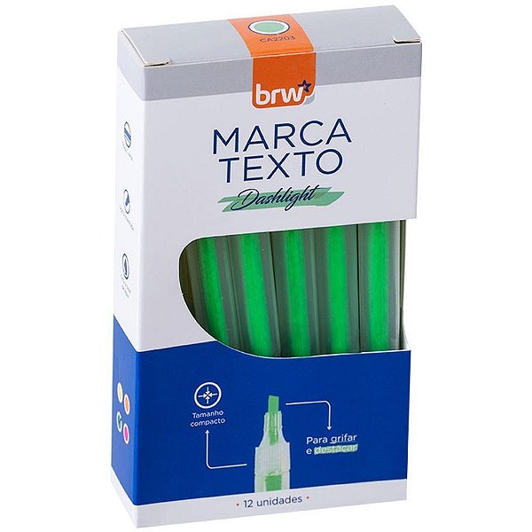 Caneta Marca Texto Dashligth Verde Fluorescente  Caixa com 12