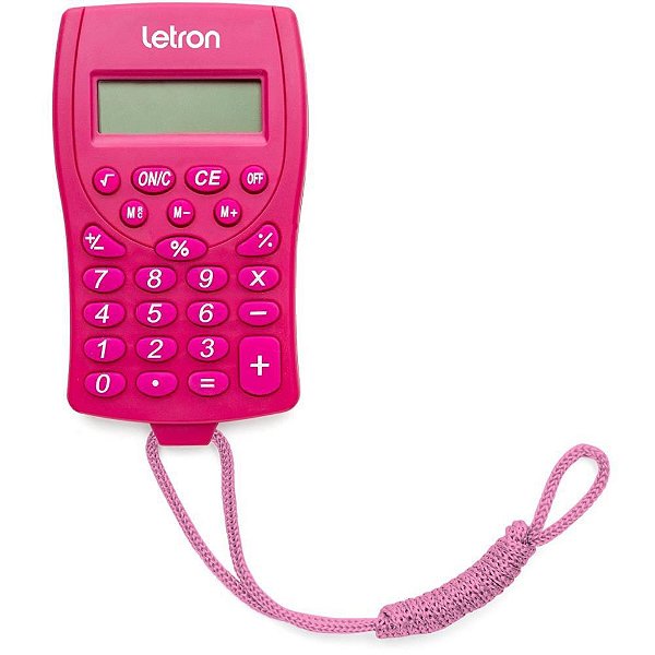 Calculadora de Bolso 8 Dígitos Rosa com Cordão e Bateria