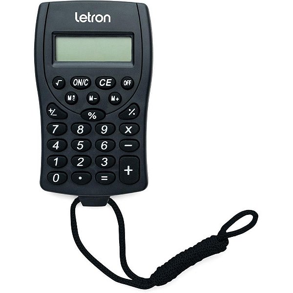Calculadora de Bolso 8 Dígitos Preta com Cordão e Bateria
