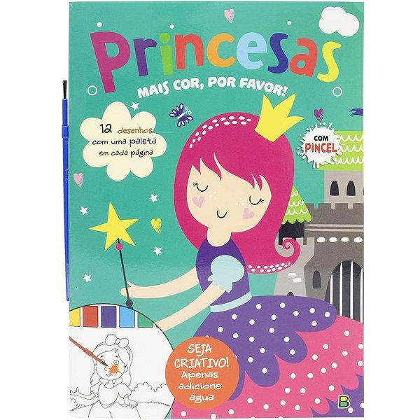 Livro Aquarela Mais COR por Favor Princesas - 12 Desenhos
