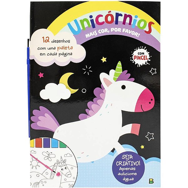 Livro Aquarela Mais COR por Favor - Unicórnios com 12 Desenhos para Pintar