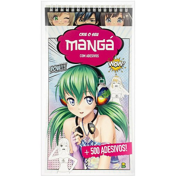 Livro com Adesivos Crie o Seu Mangá 14X27CM - 36 Páginas