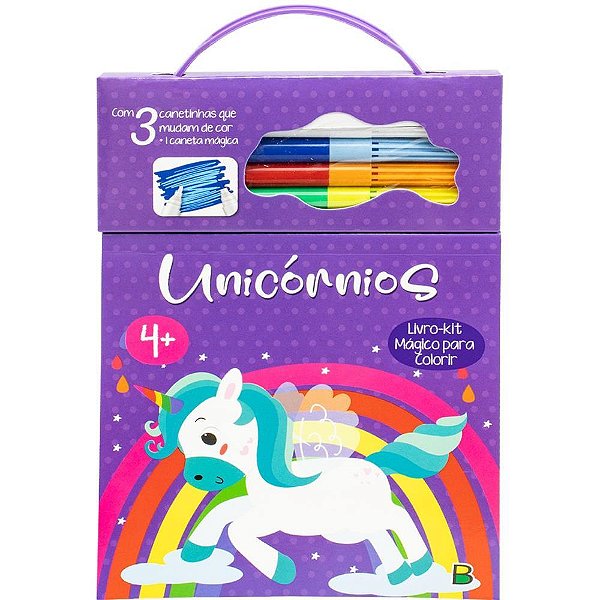 Livro Infantil Colorir Mágico Unicórnios com Canetas - 80 Páginas