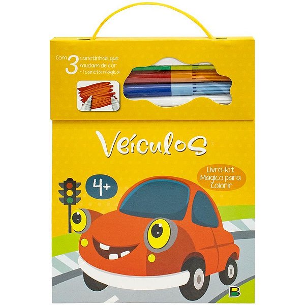 Livro Infantil Colorir Mágico Veículos com Caneta - 80 Páginas