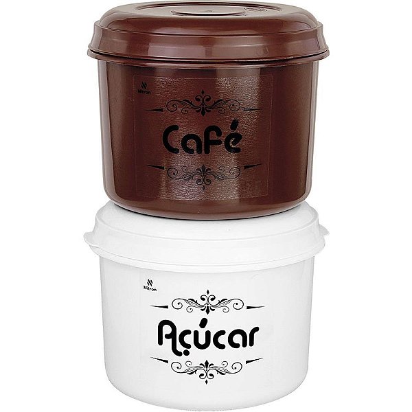 Pote Plástico Conjunto 2 Potes AÇÚCAR/CAFÉ 1,6L