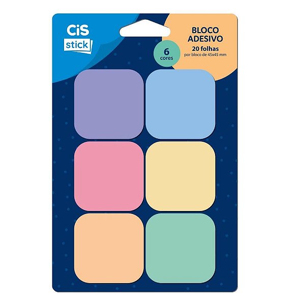 Bloco de Recado Autoadesivo CIS ST0201 45X45MM 6 Modelos 20 Folhas