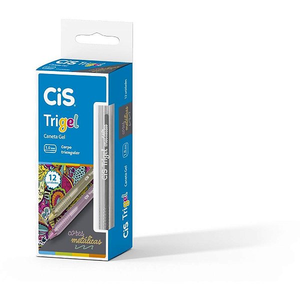 Caneta GEL CIS Trigel 1.0MM Prata Metálica - Caixa com 12