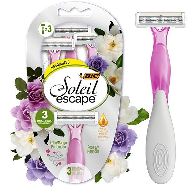 Barbeador Descartável BIC Soleil Escape com 3 Lâminas - Blister com 3