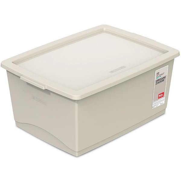Caixa Plástica Multiuso Linho 30L com Tampa - 37,8X53X23,5CM
