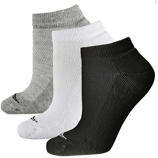 Meia Cano Baixo 39-44 Branca, Preta e Cinza - Pacote com 3