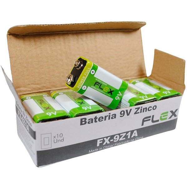 Pilha Bateria 9V ZINCO-CARBONO - Blister com 10 Unidades