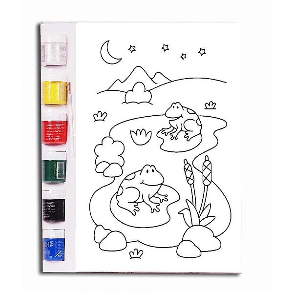 Kit Tela para Pintura Riscada 30X40CM Tartaruga com Guache e Pincel