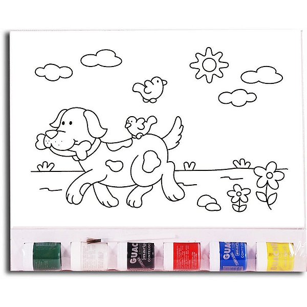Kit Tela para Pintura 20X30CM Cachorro - com Pincel e Guache