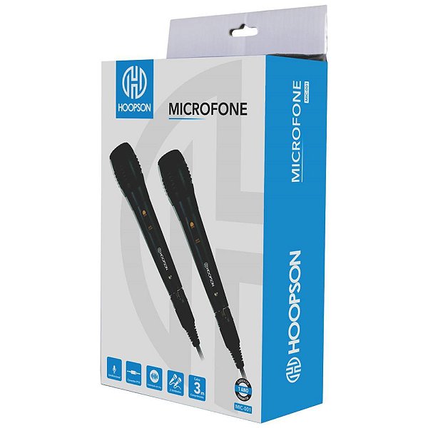 Microfone P10 com Fio 3M. Cabo Remov. PRET  Blister com 02