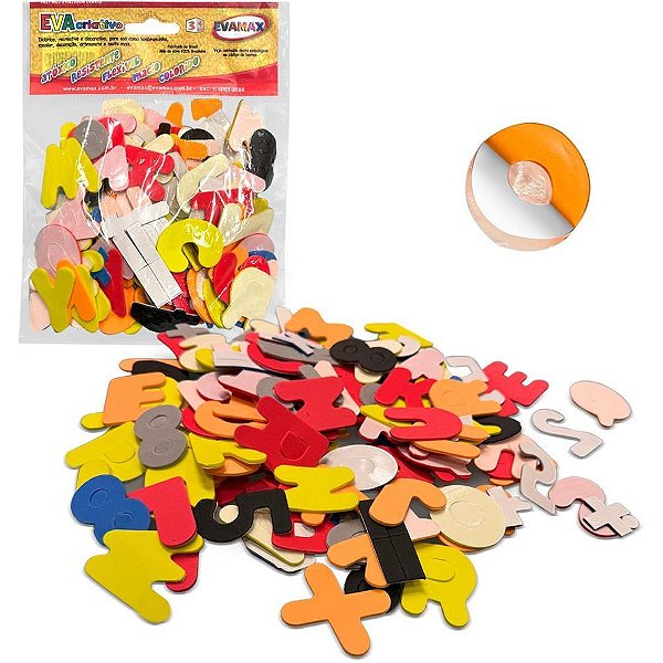 Material Didático EVA Letras Adesivas 1,4MM 5CM – Pacote com 124 Peças