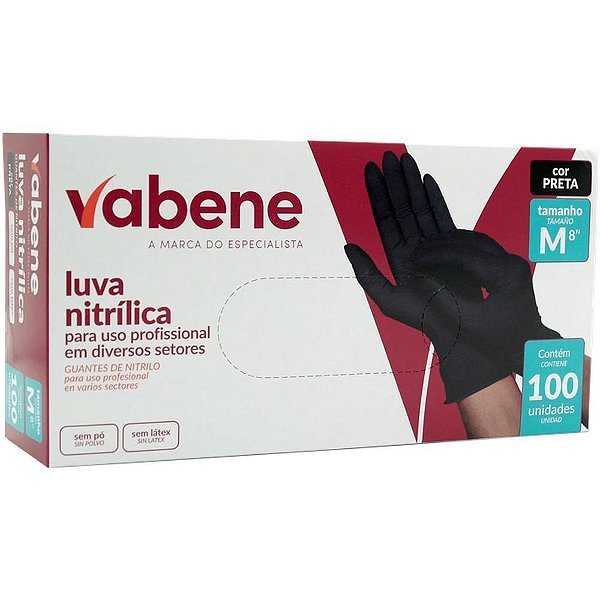Luva Nitrílica M Preta - Caixa com 100 Unidades