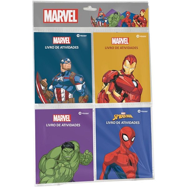 Livro de Atividades Marvel Solapa 10,5X13,5 24 Páginas - Pacote com 04