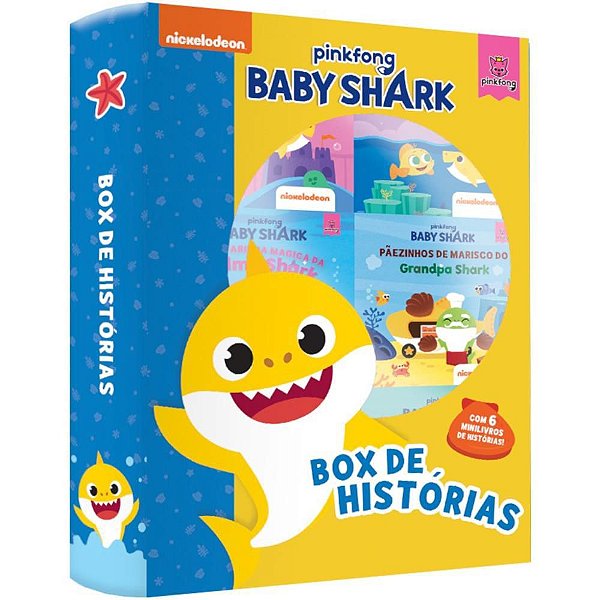 Livro Brinquedo Ilustrado BOX Historias BABY SHARK com 6