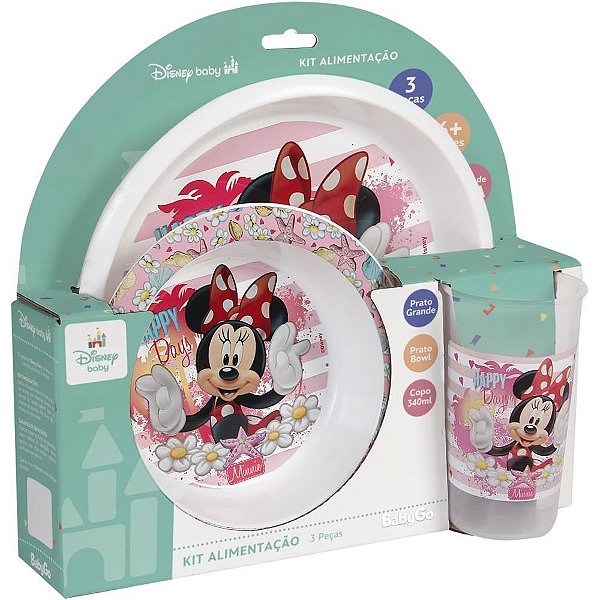 Kit Alimentação Minnie com 3 Peças Prato BOWL e Copo 340ML