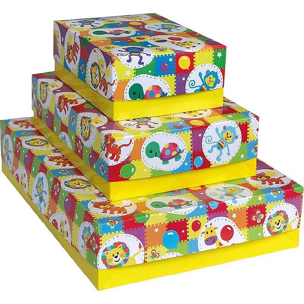 Caixa para Presente com Tampa Festas Pequena 19X14,5X7,5 Sortido - Pacote com 20