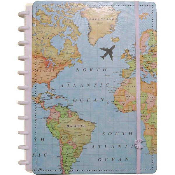Caderno Inteligente Grande Mapa Mundi Azul 80 Folhas