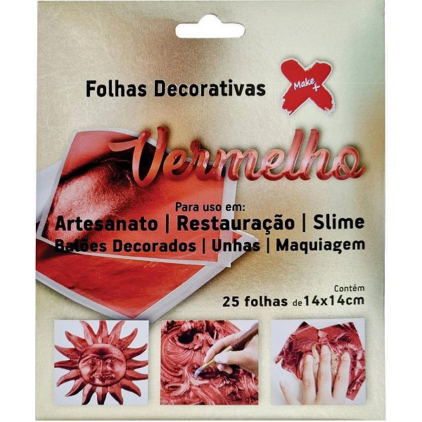 Folha Decorada para Artesanato 14X14 CM - Vermelha (25 Folhas)
