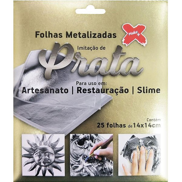 Artesanato Folha Decorada 14X14CM 25 Folhas Prata - Make+