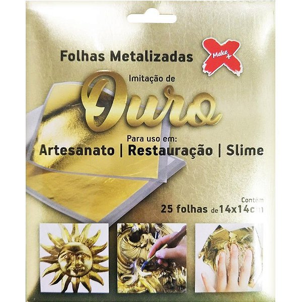 Artesanato Folha Decorada 14X14CM Ouro - Pacote com 25 Folhas