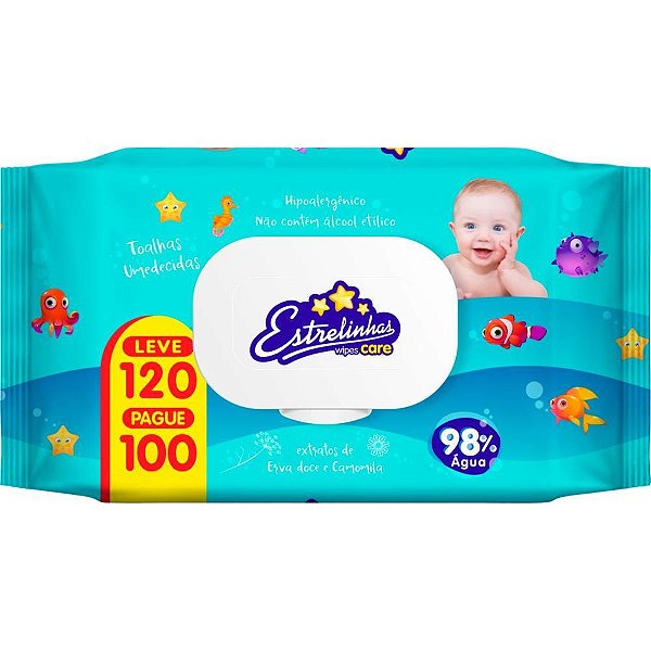 Toalhas Umedecidas Estrelinhas 120 Folhas
