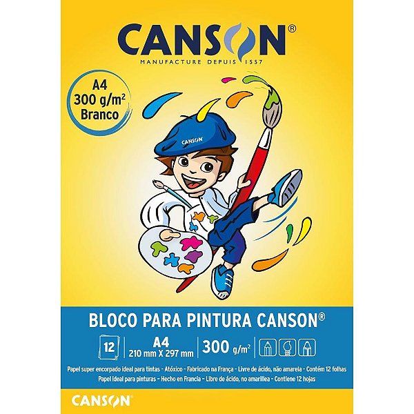 Bloco para Educação Artística Pintura Infantil A4 300G 12 Folhas - Branco