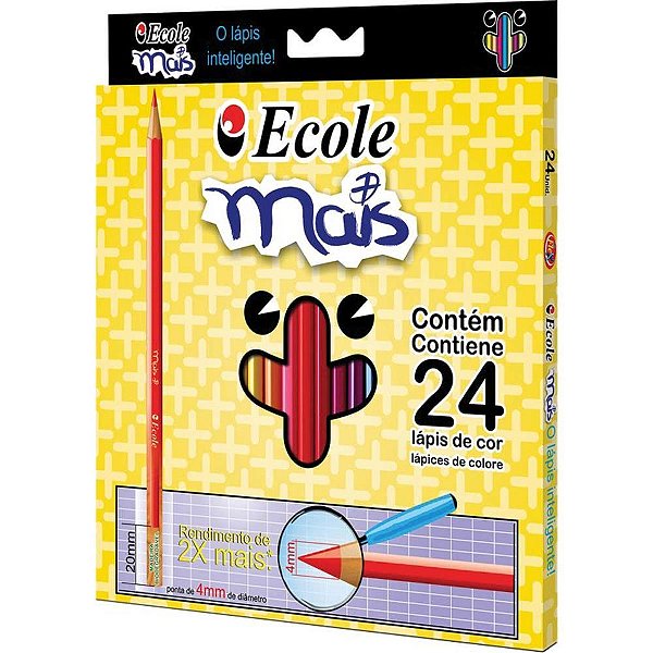 Lápis de COR Sextavado Ecole Mais com 24 Cores Pacote com 03