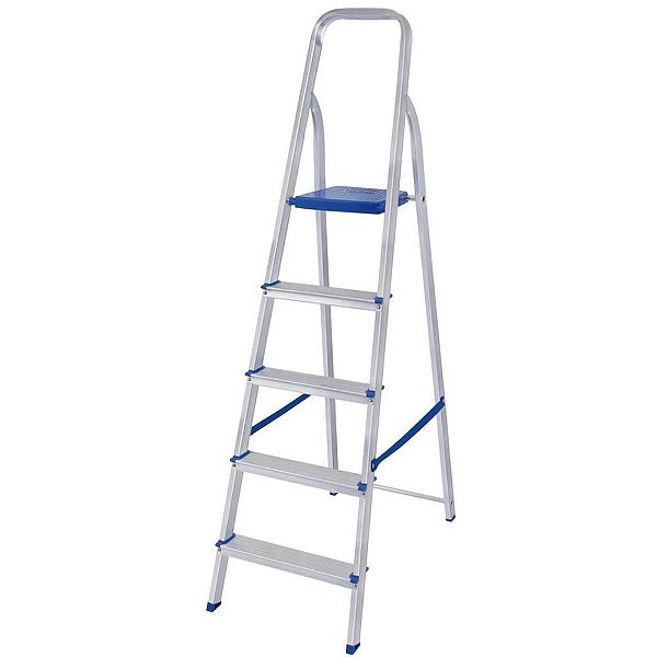 Escada Doméstica 5 Degraus em Alumínio Leve com Trava de Segurança