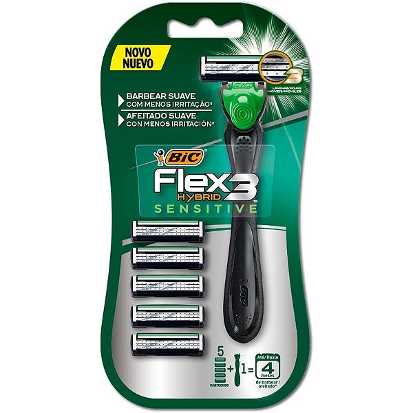 Barbeador Descartável BIC HYBRID Sensitive com 5 Refis Blister