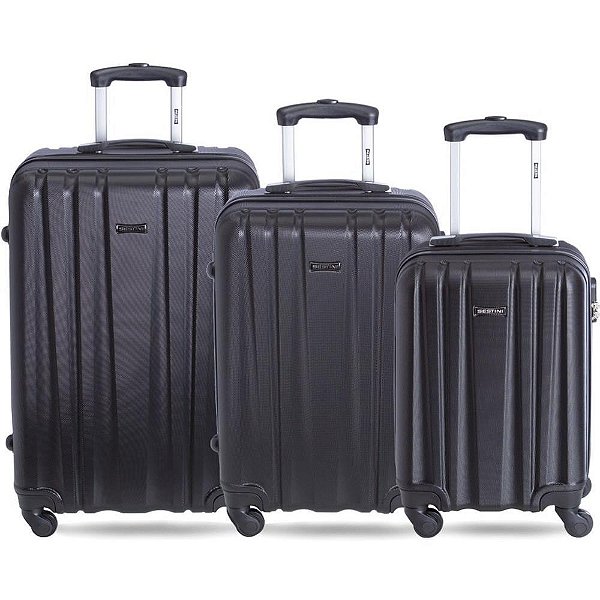 Mala de Viagem 4 Life ABS 360 P-M-G Preto - KIT com 3 Peças