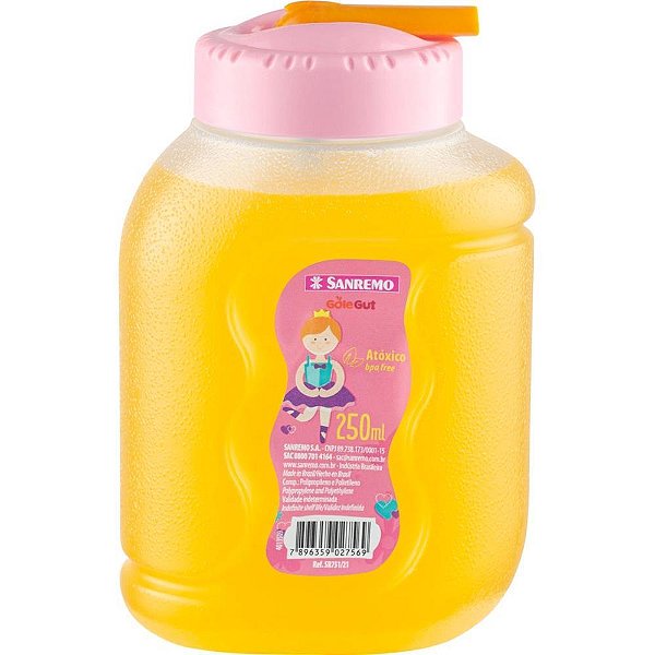 Garrafa Plástica Gole GUT 250ML Tampa Rosa