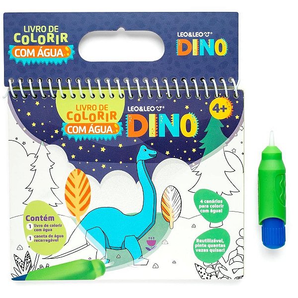 Livro Aquabook Dino 4 Páginas - Diversão Reutilizável com água
