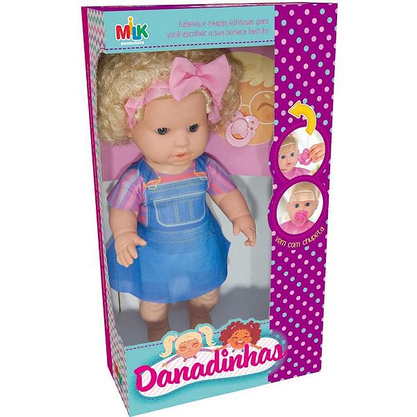 Boneca Danadinha Loira Cabelo Crespo 33CM