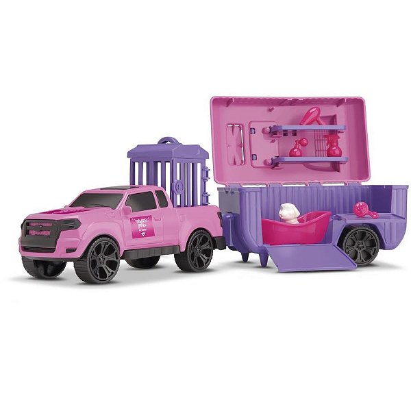 Carrinho Trailer PETS Rosa C/ACESSÓRIOS