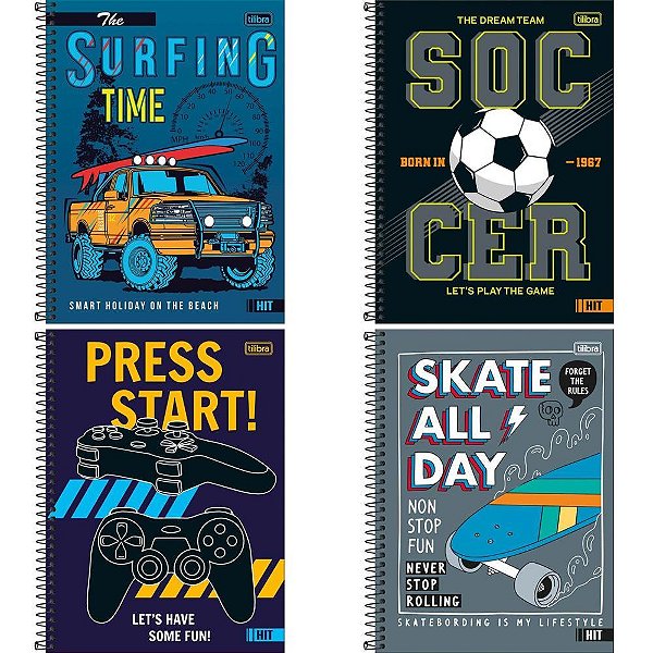 Caderno 12X1 Capa Dura HIT Masculino 192 Folhas 50G. PCT C/04