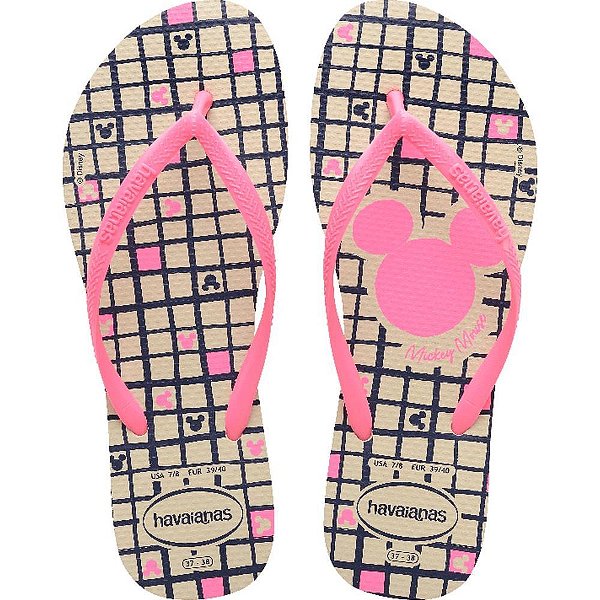 Chinelo Havaianas Licenciado SLIM Disney 37/38 Bege Palha