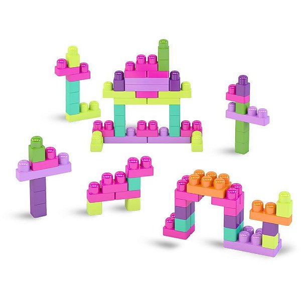 Brinquedo para Montar Super Caixa Divertida Rosa 90 Peças