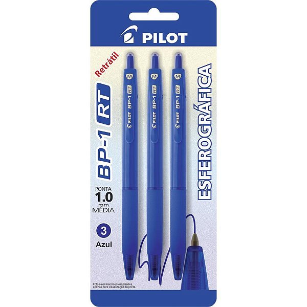 Caneta Esferográfica BP-1 Retrátil 1.0 Azul Blister com 3