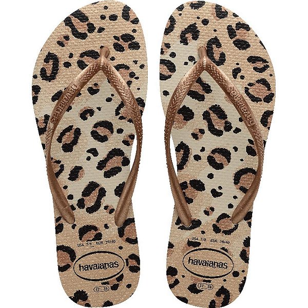 Chinelo Havaianas Feminino SLIM Animals 35/36 Bege Palha