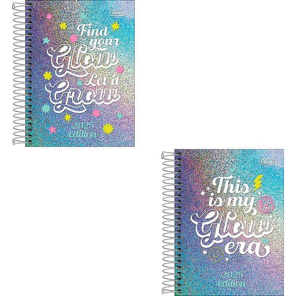 Agenda 2025 GLOW CD Espiral 176 Folhas 117X164MM Pacote com 05