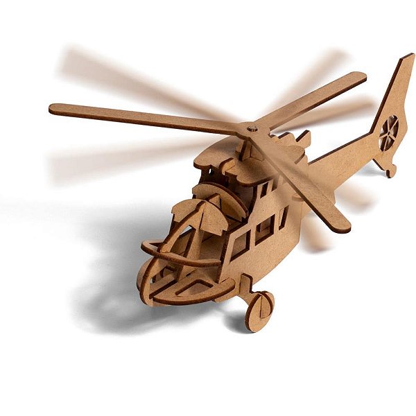 QUEBRA-CABEÇA de Madeira Helicóptero 3 Hélices 3D - 17 Peças