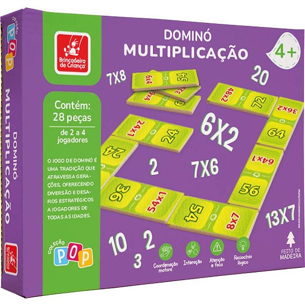 Dominó Multiplicação X em Madeira 28 Peças