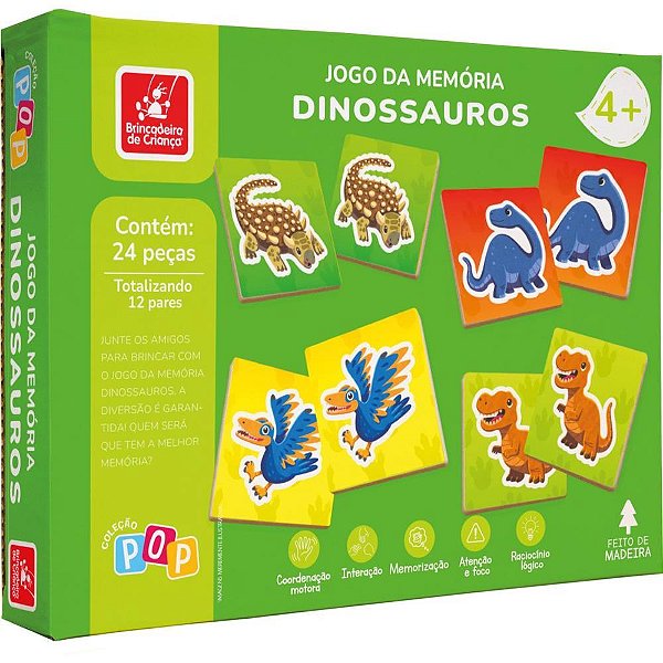 Jogo da Memória em Madeira Dinossauros 24 Peças
